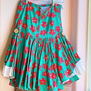 Green and Red Floral A-Line Skirt